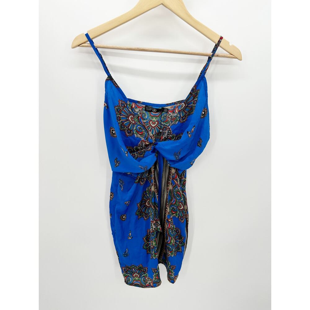 Missguided Mini Twist Tie Dress Womens Sz 6 Blue Paisley‎ Vacation Resort Cruise
